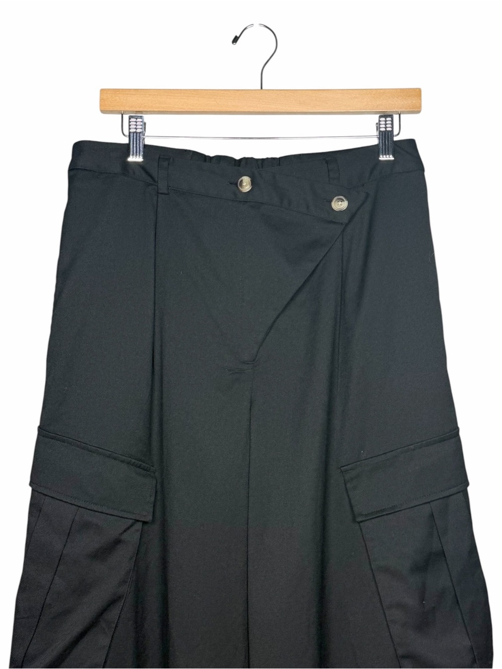 The Drop KarenBritChick Black Cargo Pants Asymmetrical Wide Leg M Utility - Picture 14 of 14